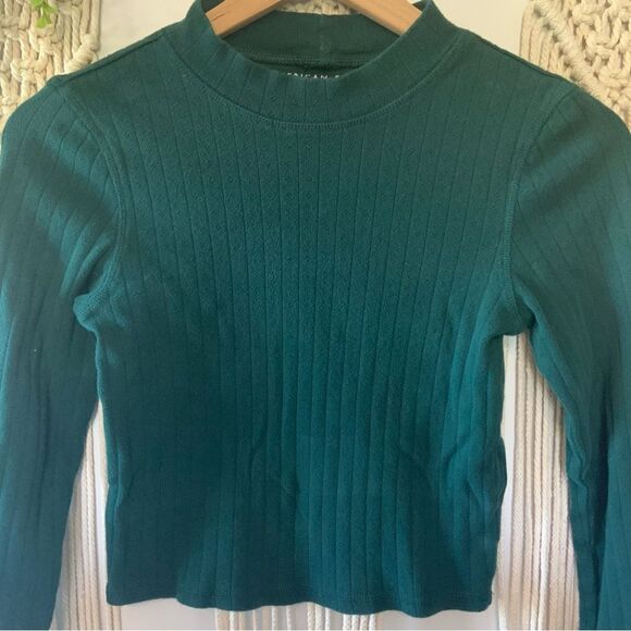 AMERICAN EAGLE Cotton Long Sleeve Mock Neck Cropped Top Forrest Green Size Small - Picture 3 of 9